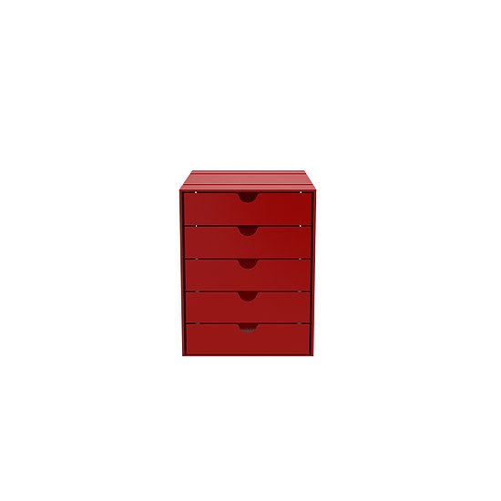 USM Inos contenitore con cassetti C4, con cinque cassetti, chiuso, Rosso rubino USM (QS K1)