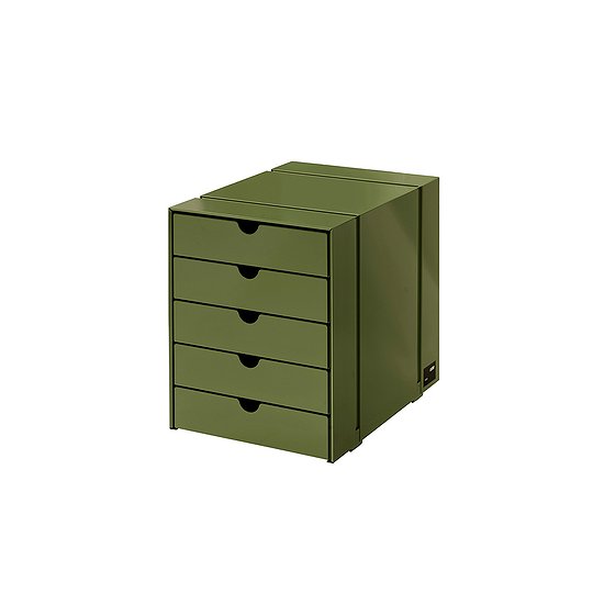USM Inos contenitore con cassetti C4, con cinque cassetti, chiuso, Verde oliva (QS K1)