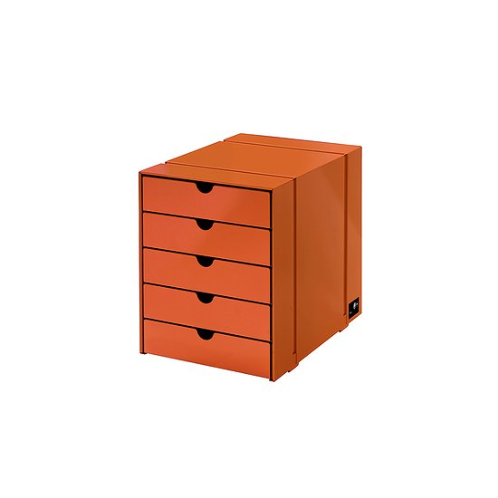 USM Inos contenitore con cassetti C4, con cinque cassetti, chiuso, Arancione puro (QS K1)